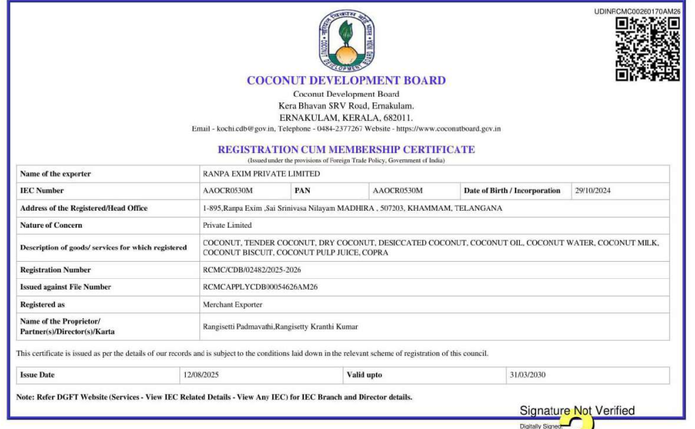 Coconut Certificate